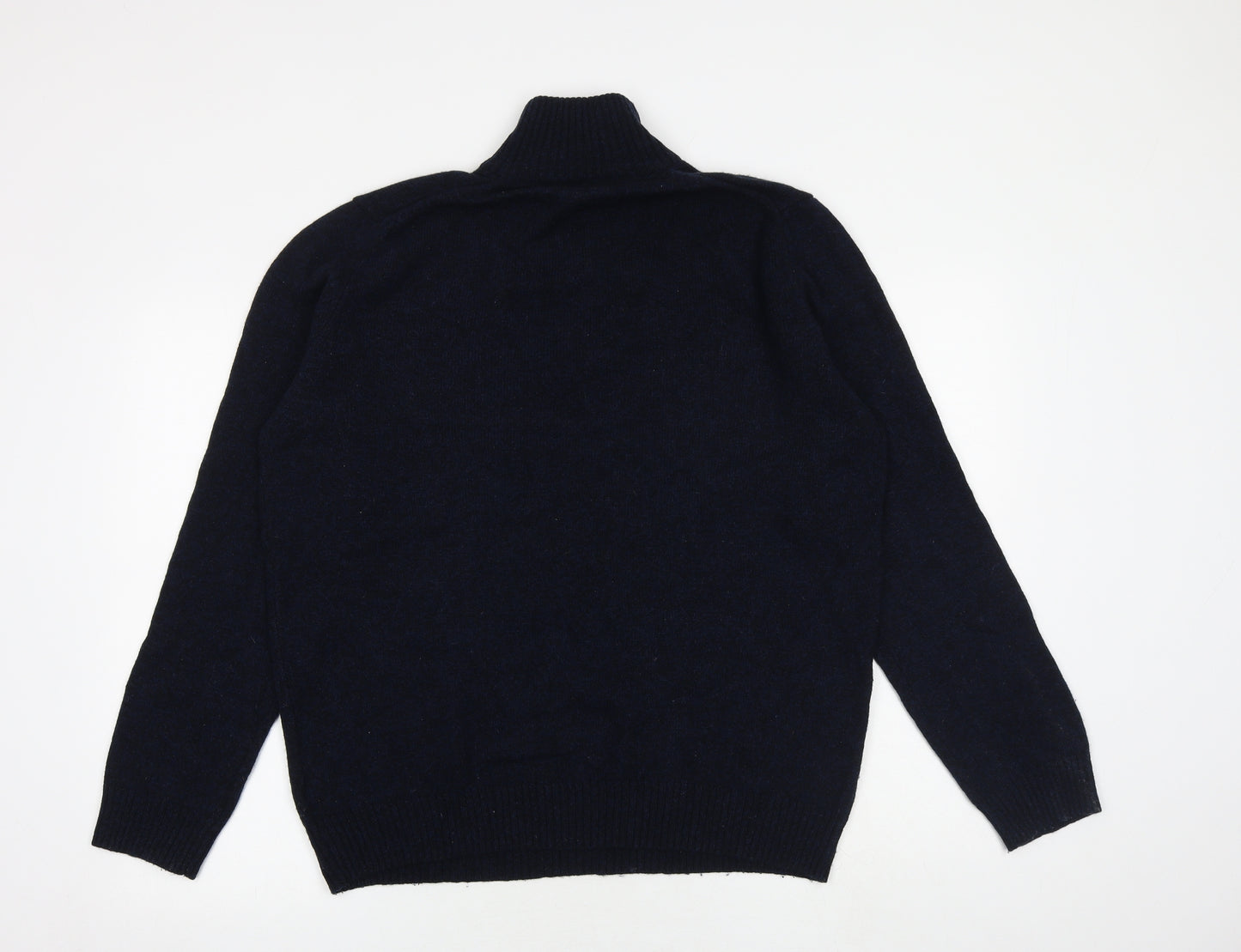 Marks and Spencer Mens Blue High Neck Wool Henley Jumper Size L Long Sleeve