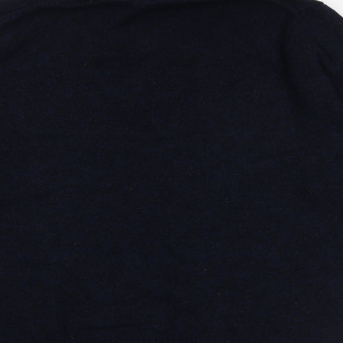 Marks and Spencer Mens Blue High Neck Wool Henley Jumper Size L Long Sleeve