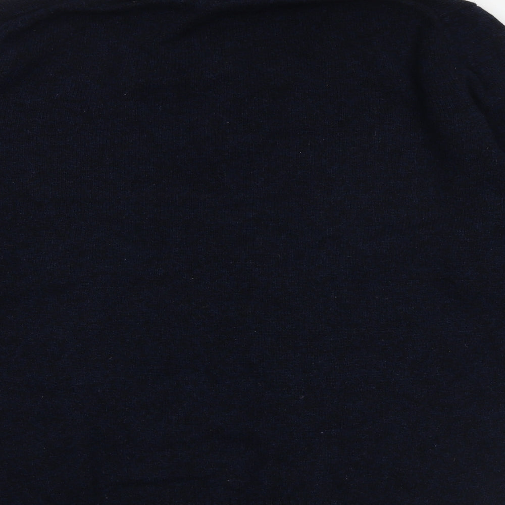 Marks and Spencer Mens Blue High Neck Wool Henley Jumper Size L Long Sleeve