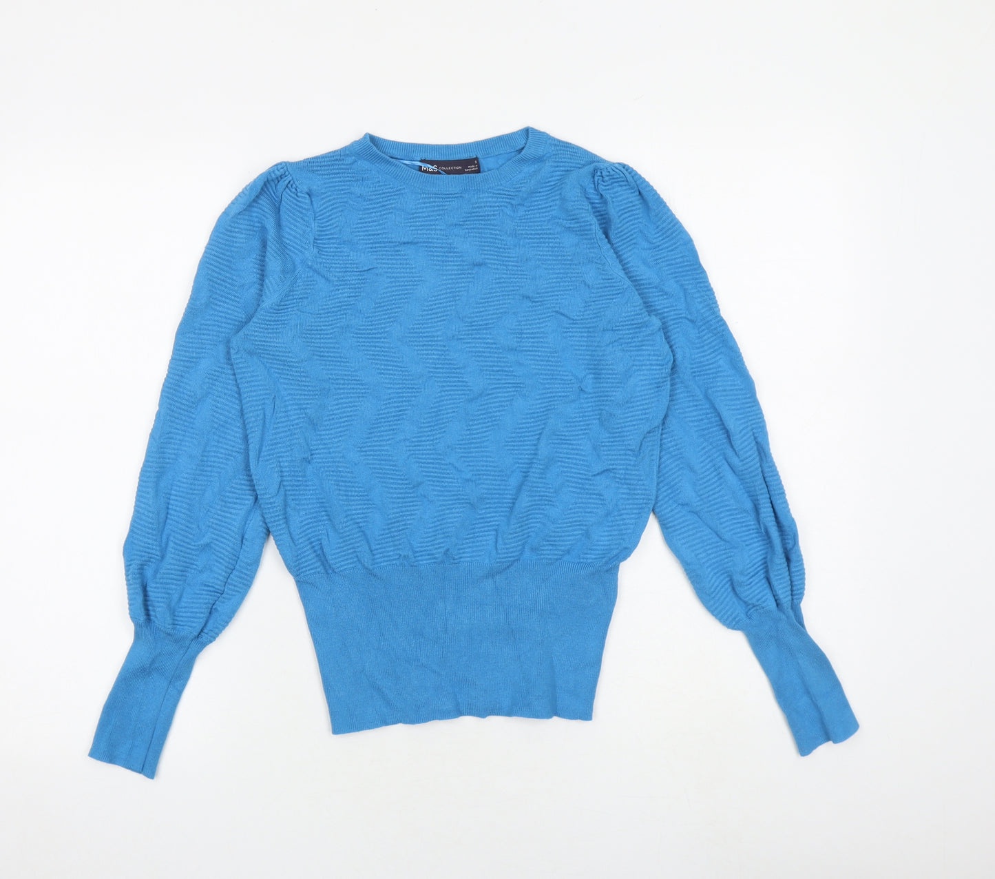 Marks and Spencer Womens Blue Round Neck Viscose Pullover Jumper Size S