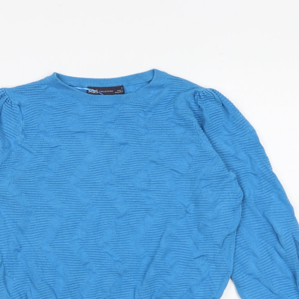 Marks and Spencer Womens Blue Round Neck Viscose Pullover Jumper Size S