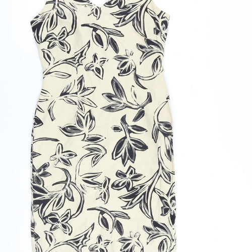Precis Womens Beige Geometric Silk Shift Size 8 V-Neck Zip