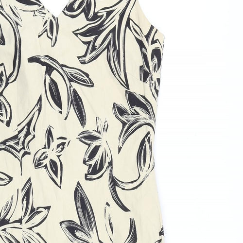 Precis Womens Beige Geometric Silk Shift Size 8 V-Neck Zip