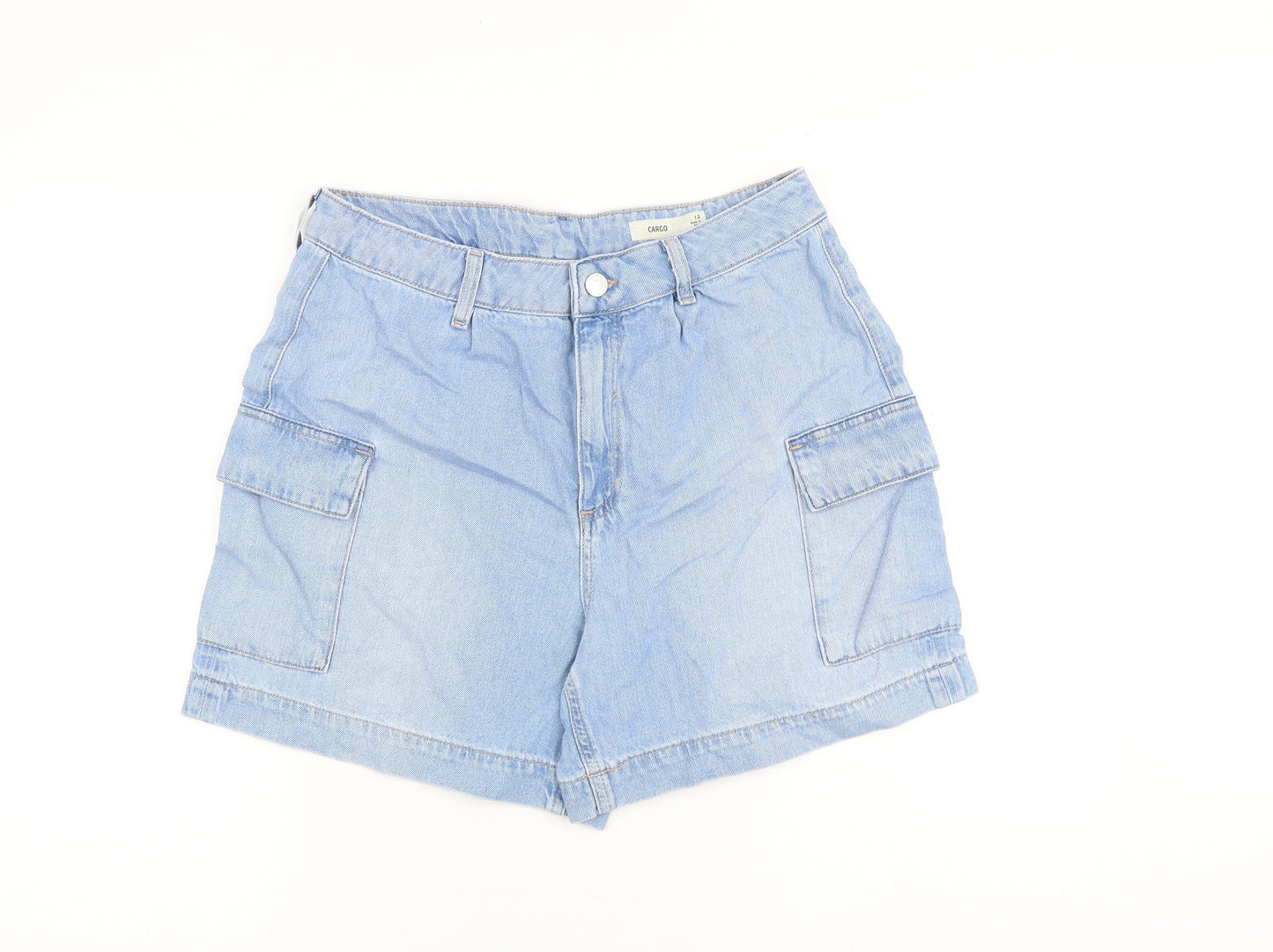 Marks and Spencer Womens Blue 100% Cotton Cargo Shorts Size 12 L5 in Regular Zip