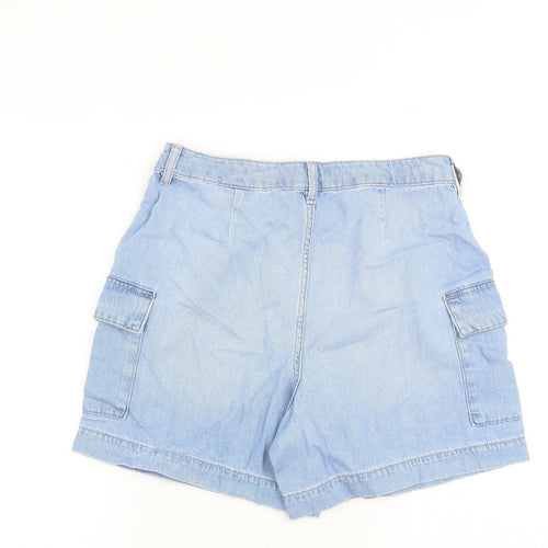 Marks and Spencer Womens Blue 100% Cotton Cargo Shorts Size 12 L5 in Regular Zip