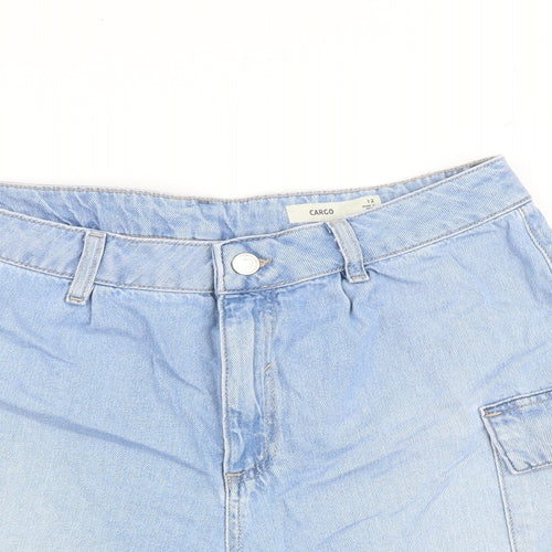 Marks and Spencer Womens Blue 100% Cotton Cargo Shorts Size 12 L5 in Regular Zip