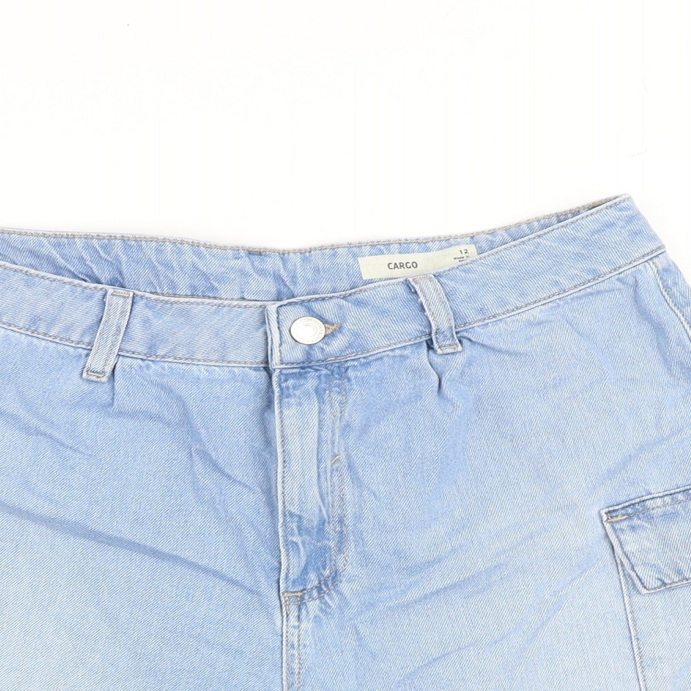 Marks and Spencer Womens Blue 100% Cotton Cargo Shorts Size 12 L5 in Regular Zip