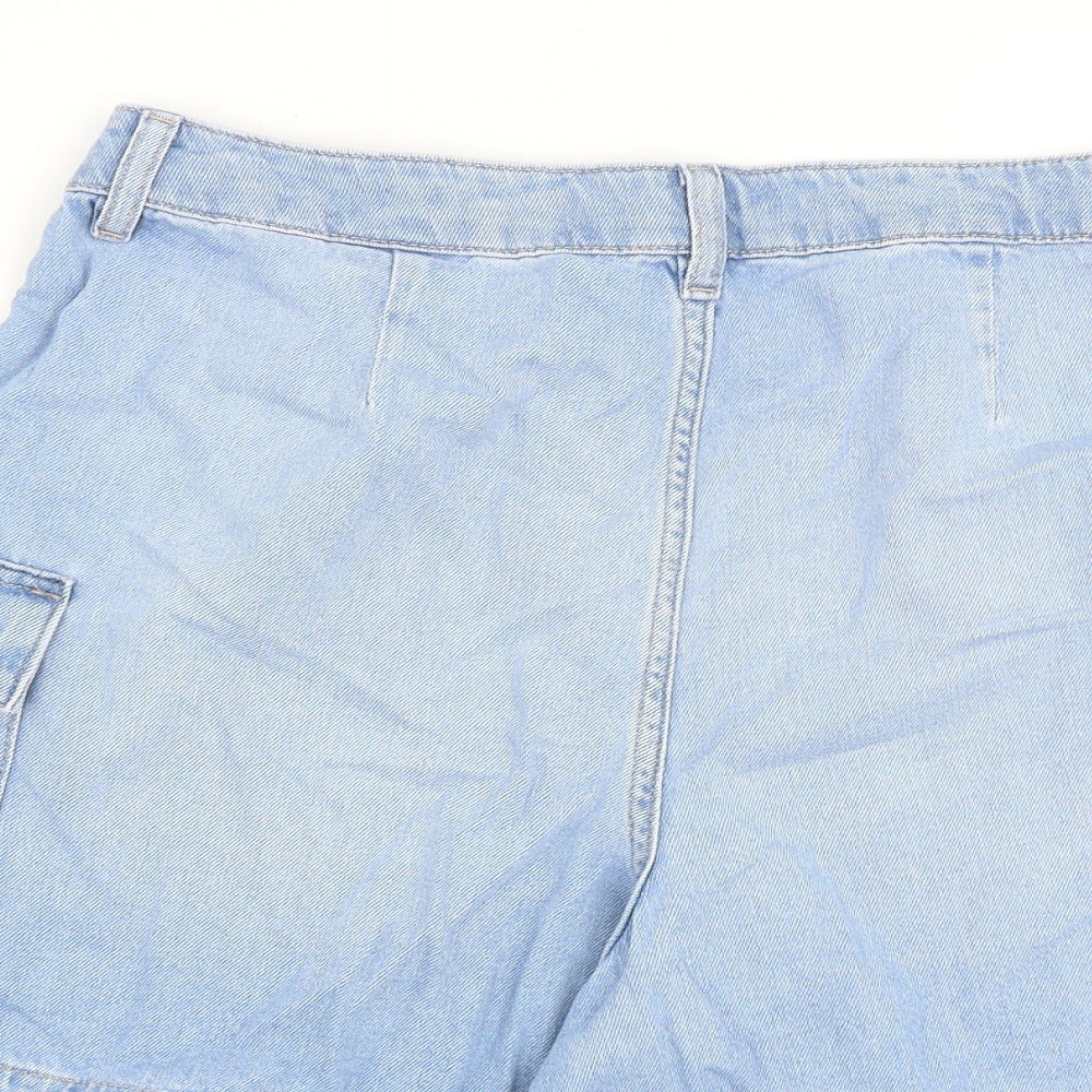 Marks and Spencer Womens Blue 100% Cotton Cargo Shorts Size 12 L5 in Regular Zip