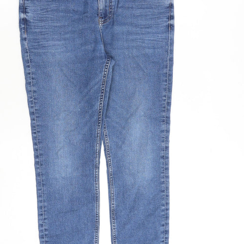 Marks and Spencer Womens Blue Cotton Skinny Jeans Size 12 L26 in Regular Zip