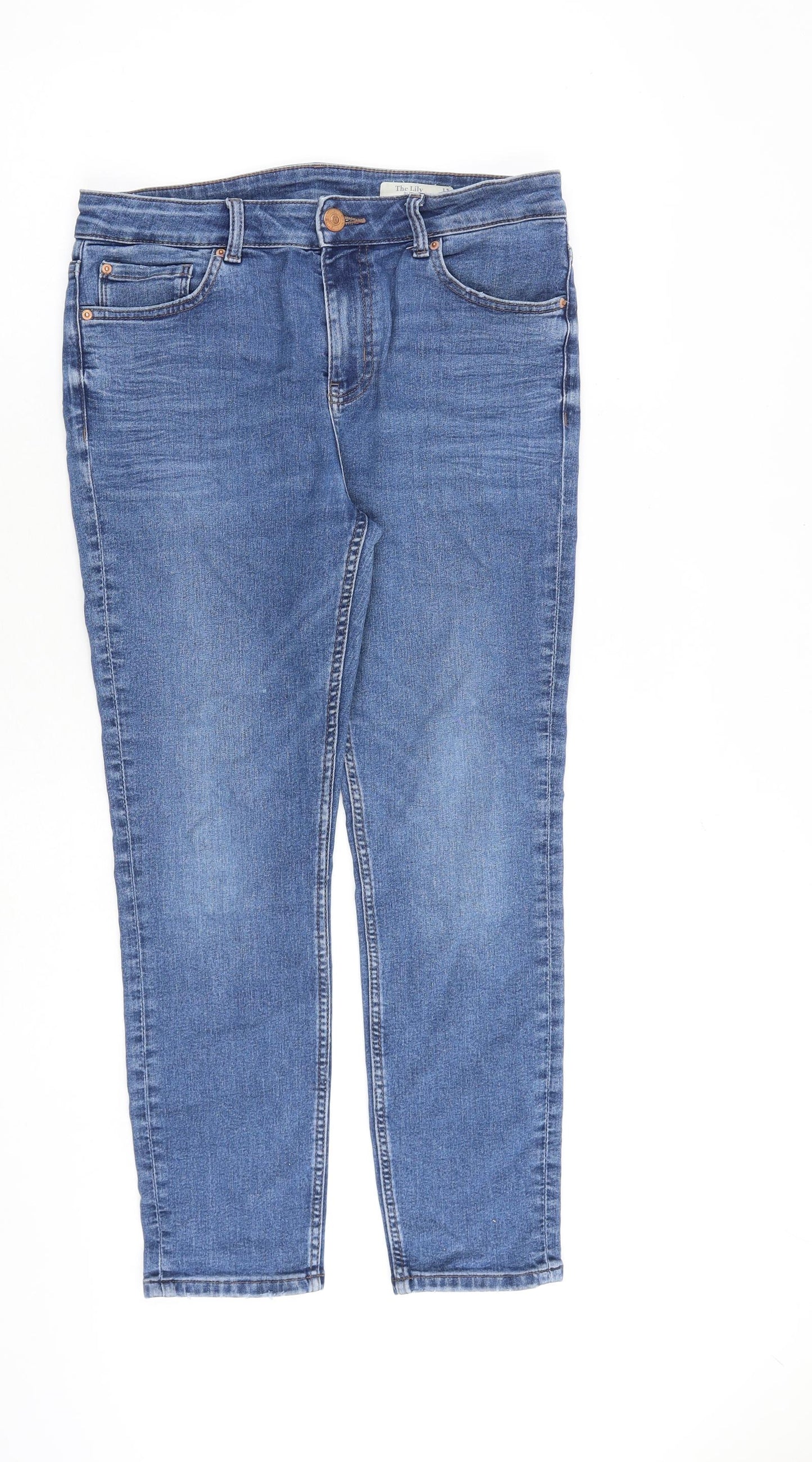 Marks and Spencer Womens Blue Cotton Skinny Jeans Size 12 L26 in Regular Zip