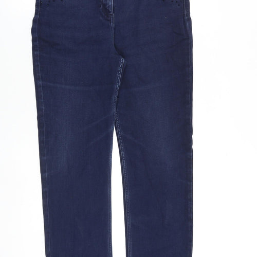 Marks and Spencer Womens Blue Cotton Straight Jeans Size 14 L30 in Regular Zip