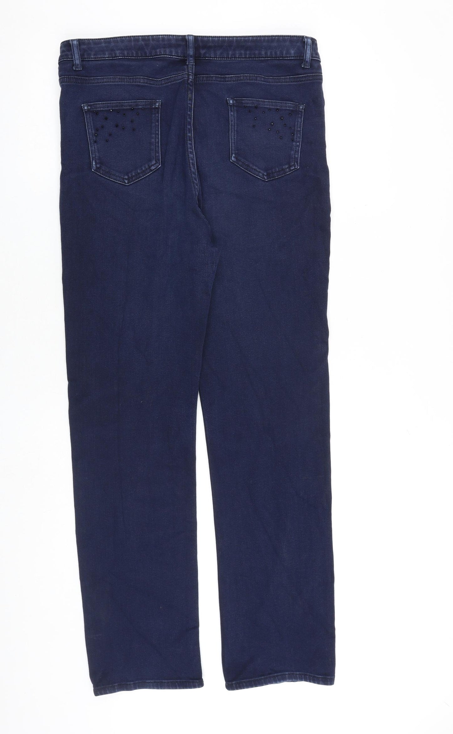 Marks and Spencer Womens Blue Cotton Straight Jeans Size 14 L30 in Regular Zip