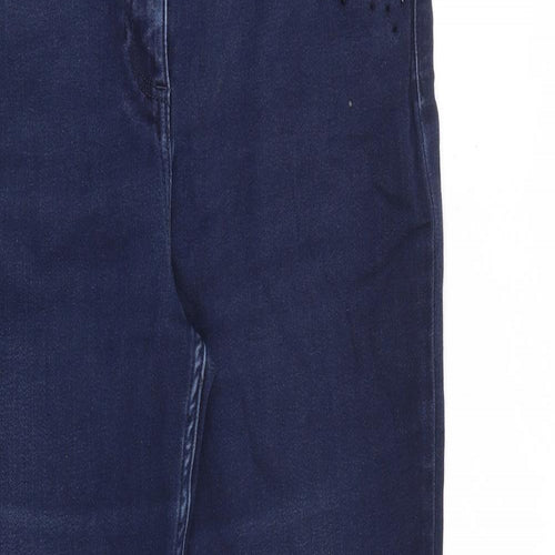Marks and Spencer Womens Blue Cotton Straight Jeans Size 14 L30 in Regular Zip