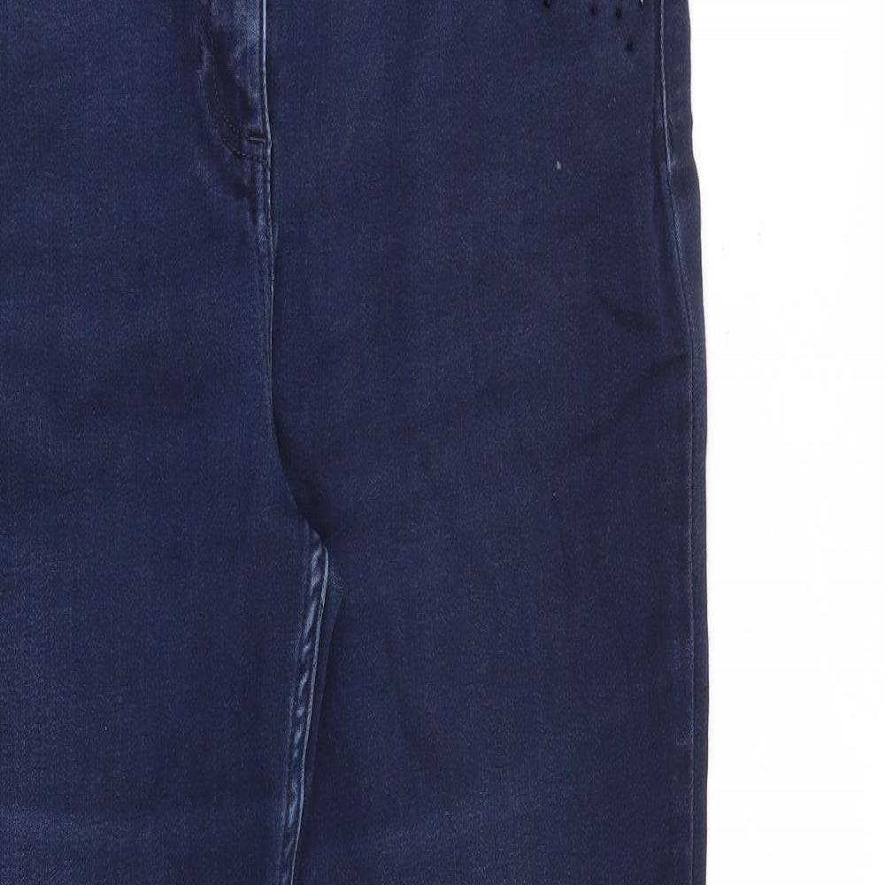 Marks and Spencer Womens Blue Cotton Straight Jeans Size 14 L30 in Regular Zip