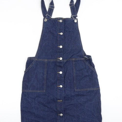 Studio Womens Blue Cotton Pinafore/Dungaree Dress Size 12 Square Neck Buckle