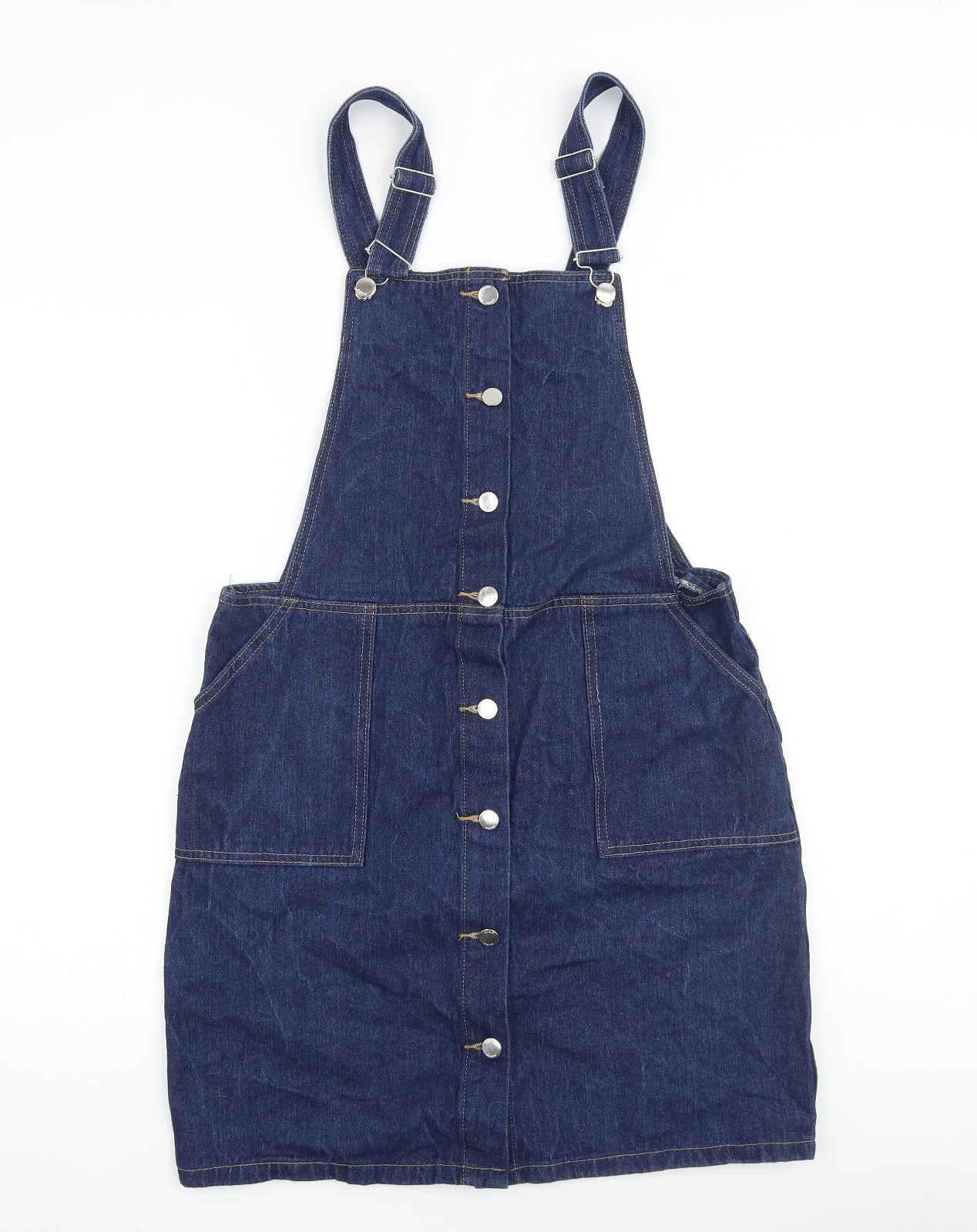 Studio Womens Blue Cotton Pinafore/Dungaree Dress Size 12 Square Neck Buckle