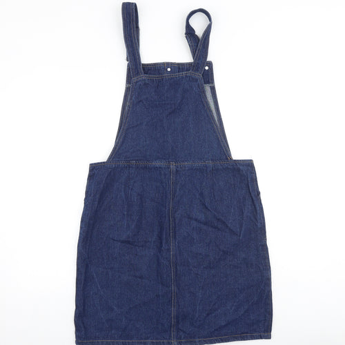 Studio Womens Blue Cotton Pinafore/Dungaree Dress Size 12 Square Neck Buckle