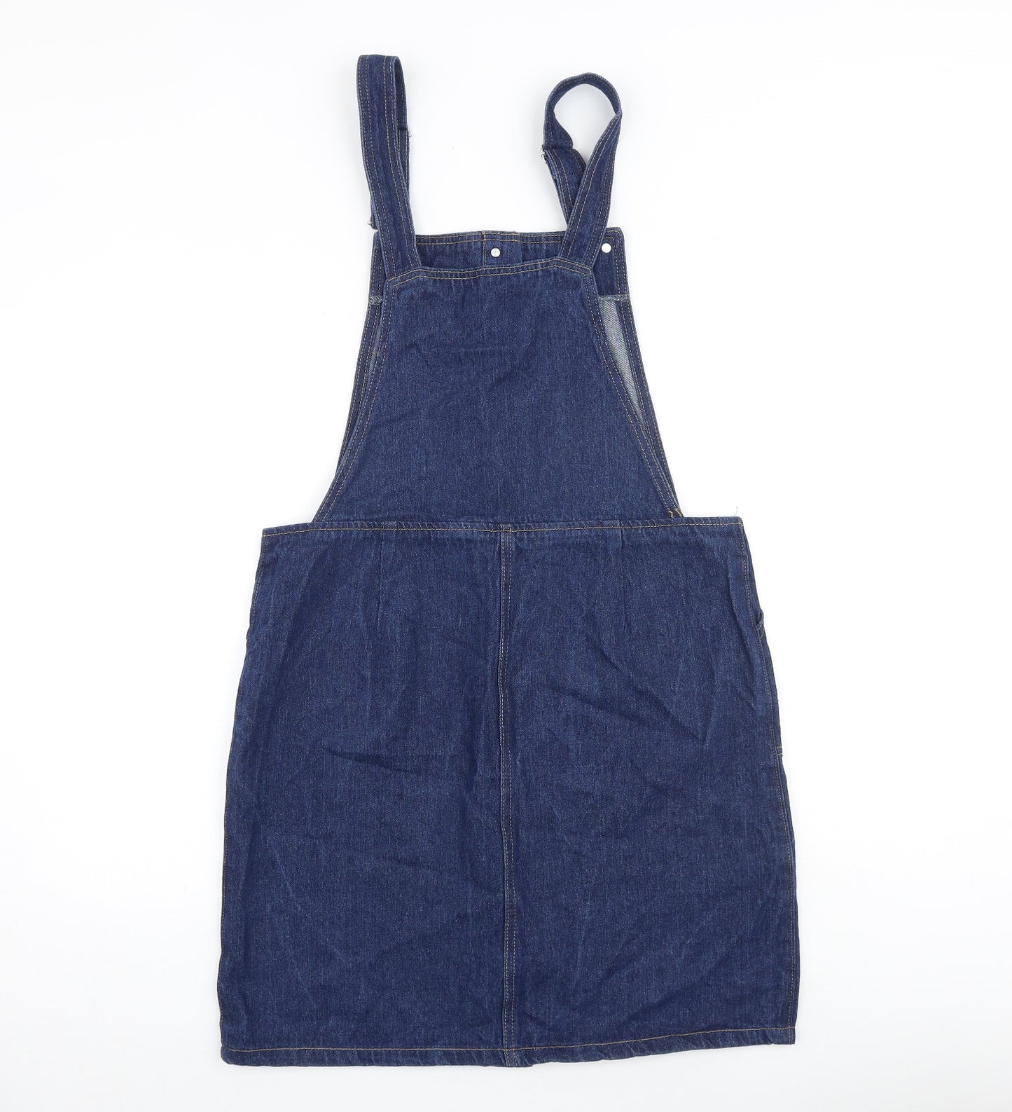 Studio Womens Blue Cotton Pinafore/Dungaree Dress Size 12 Square Neck Buckle