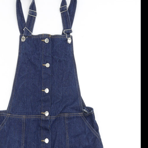 Studio Womens Blue Cotton Pinafore/Dungaree Dress Size 12 Square Neck Buckle