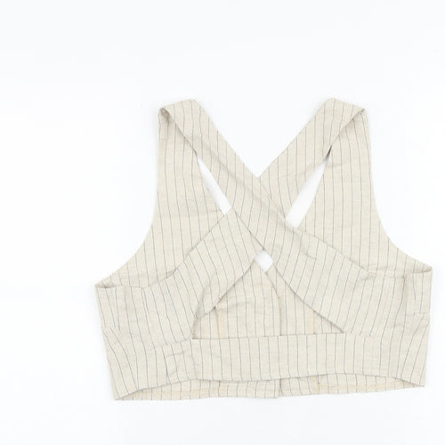 Cider Womens Beige Striped Polyester Cropped Tank Size S V-Neck