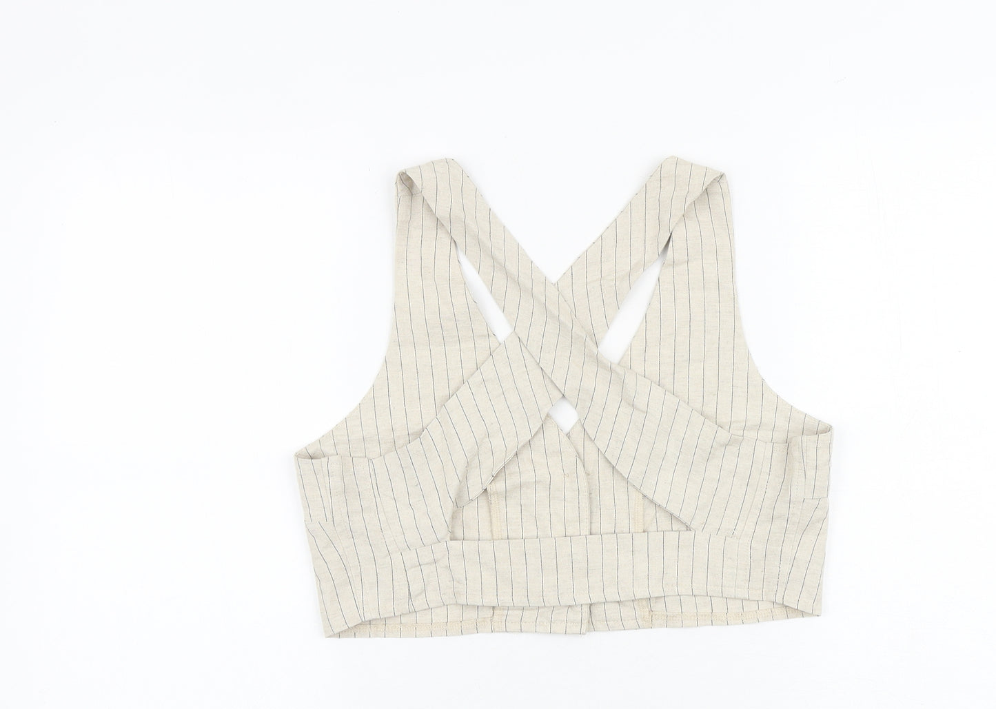 Cider Womens Beige Striped Polyester Cropped Tank Size S V-Neck