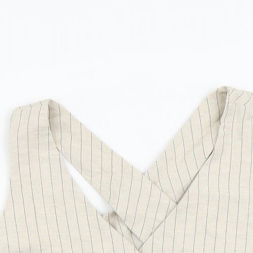 Cider Womens Beige Striped Polyester Cropped Tank Size S V-Neck
