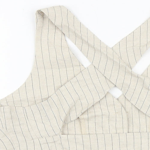 Cider Womens Beige Striped Polyester Cropped Tank Size S V-Neck