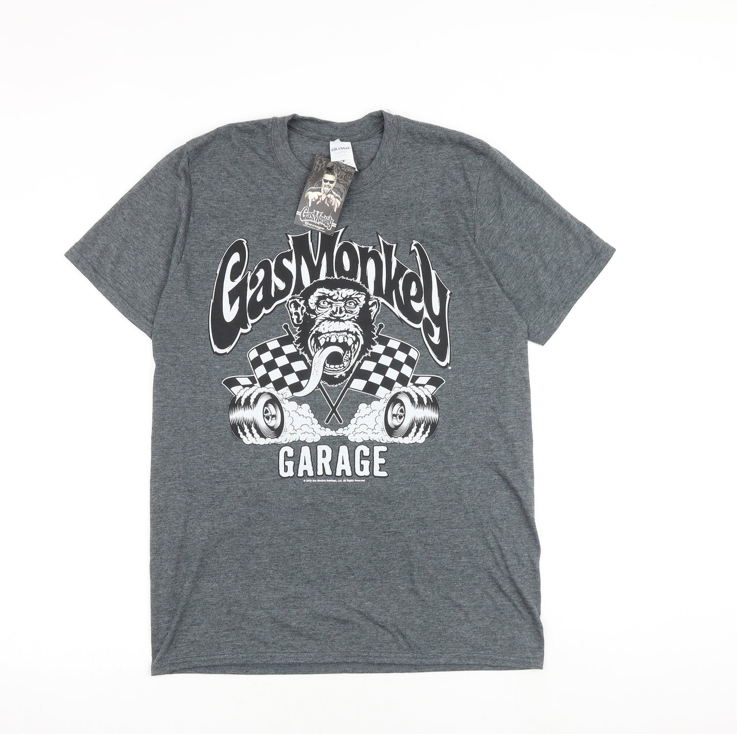 Gildan Mens Grey Cotton T-Shirt Size M Round Neck - Gas Monkey Garage