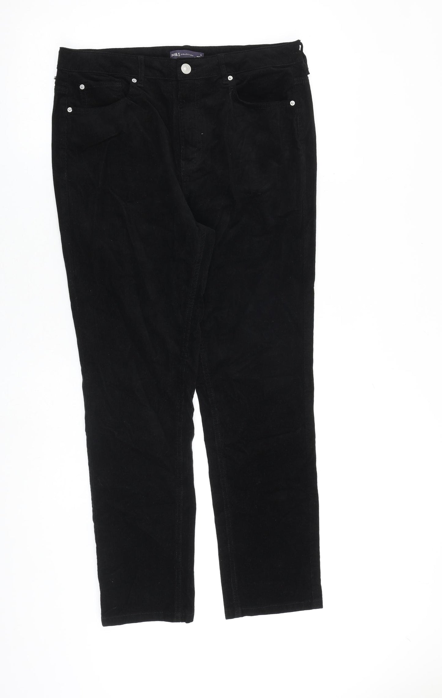 Marks and Spencer Womens Black Cotton Trousers Size 14 L27 in Regular Zip
