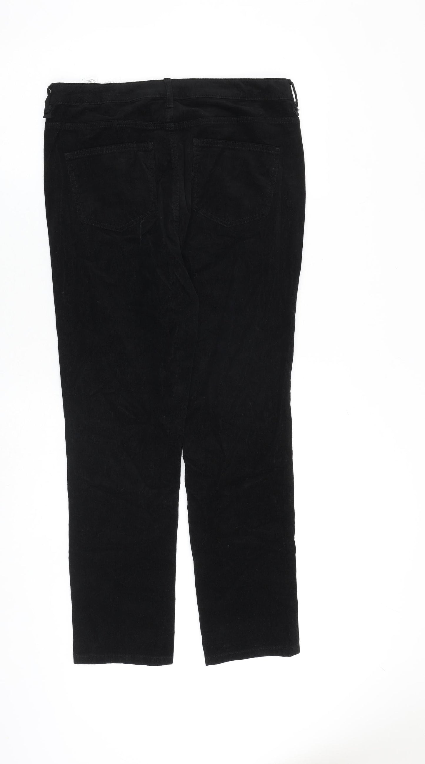 Marks and Spencer Womens Black Cotton Trousers Size 14 L27 in Regular Zip