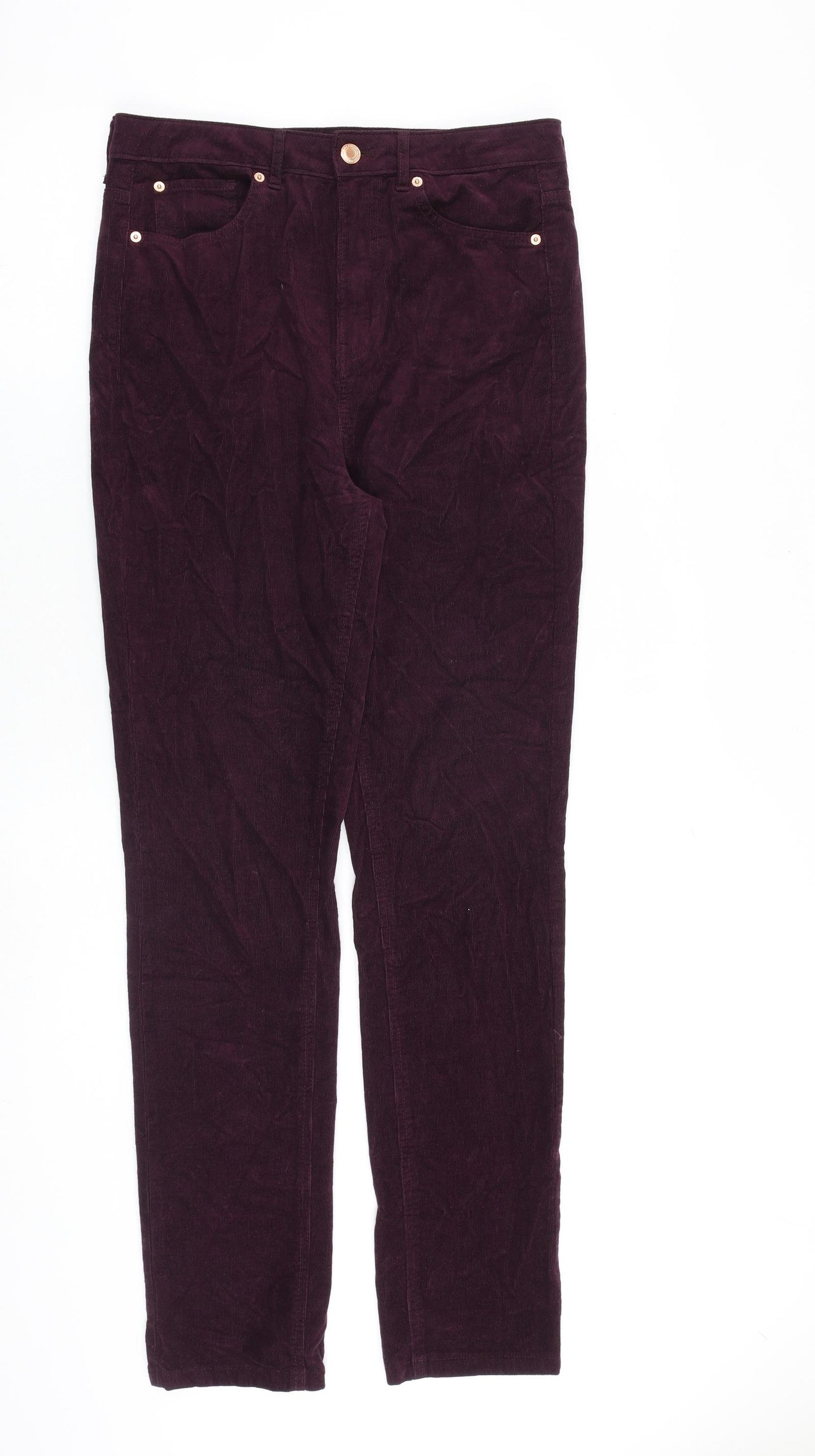 Marks and Spencer Womens Purple Cotton Trousers Size 12 L30 in Regular Zip