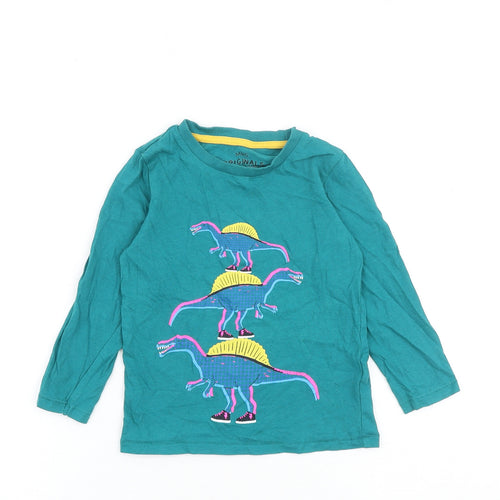 Marks and Spencer Girls Green Cotton Basic T-Shirt Size 2-3 Years Round Neck Pullover - Dinosaur Print