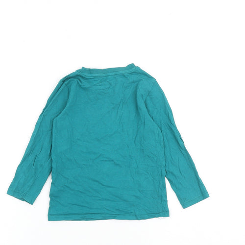 Marks and Spencer Girls Green Cotton Basic T-Shirt Size 2-3 Years Round Neck Pullover - Dinosaur Print
