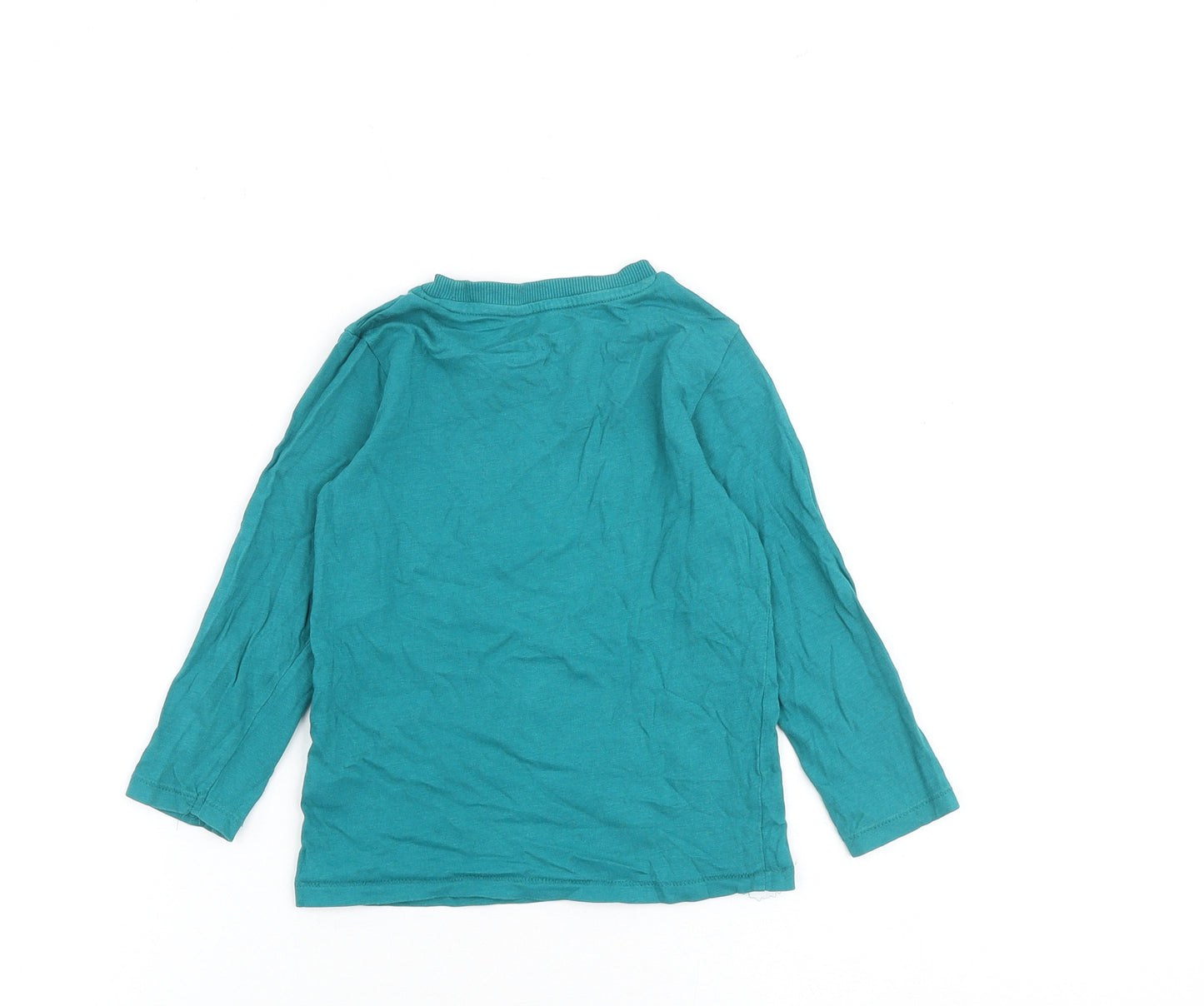 Marks and Spencer Girls Green Cotton Basic T-Shirt Size 2-3 Years Round Neck Pullover - Dinosaur Print