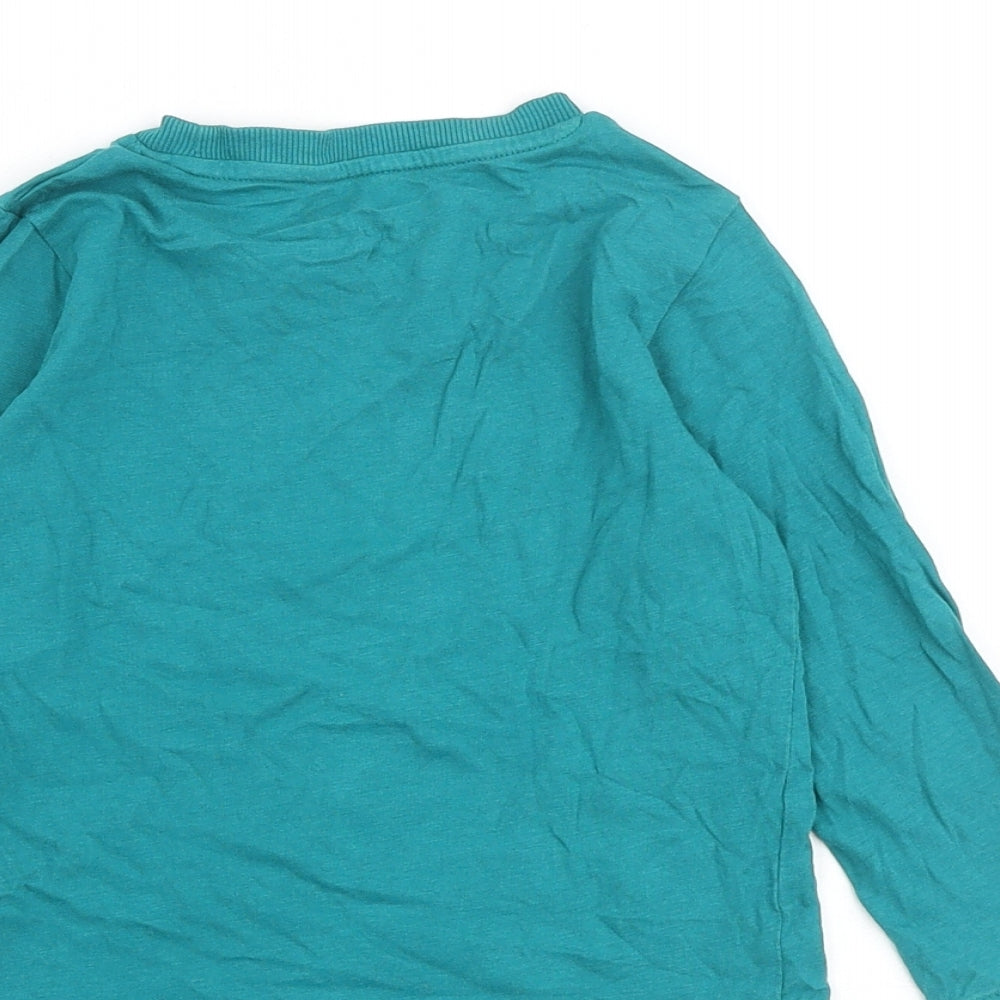 Marks and Spencer Girls Green Cotton Basic T-Shirt Size 2-3 Years Round Neck Pullover - Dinosaur Print