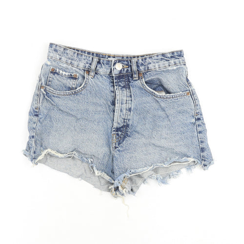 Zara Womens Blue 100% Cotton Cut-Off Shorts Size 10 Regular Zip