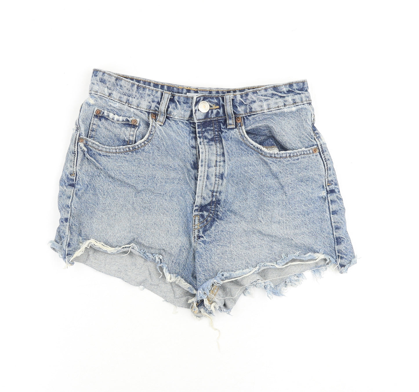 Zara Womens Blue 100% Cotton Cut-Off Shorts Size 10 Regular Zip