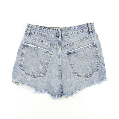 Zara Womens Blue 100% Cotton Cut-Off Shorts Size 10 Regular Zip