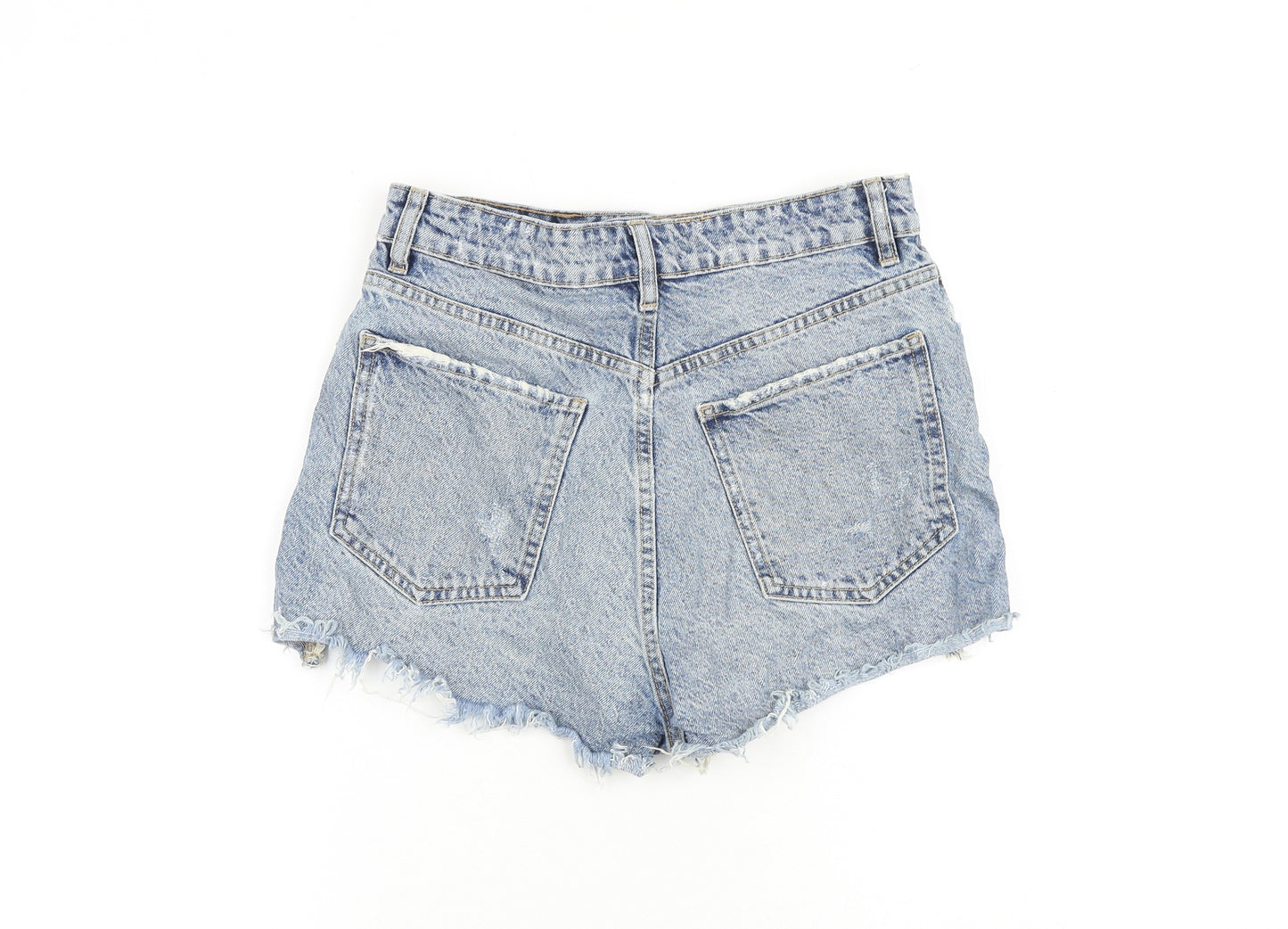 Zara Womens Blue 100% Cotton Cut-Off Shorts Size 10 Regular Zip
