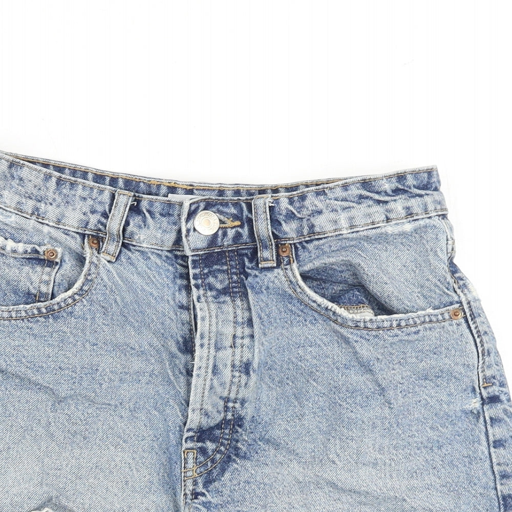 Zara Womens Blue 100% Cotton Cut-Off Shorts Size 10 Regular Zip