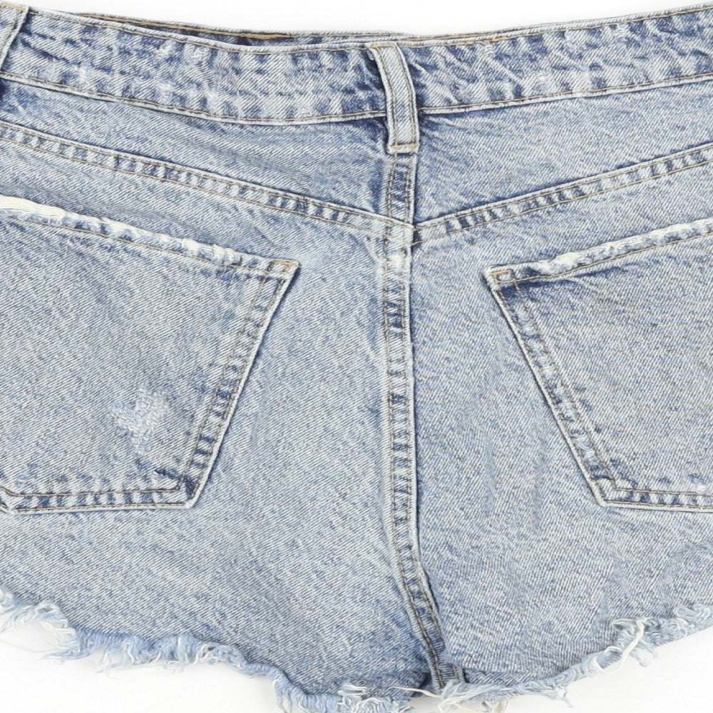 Zara Womens Blue 100% Cotton Cut-Off Shorts Size 10 Regular Zip
