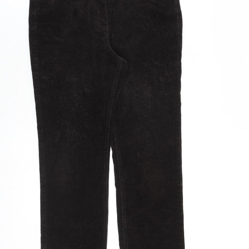Per Una Womens Brown Cotton Trousers Size 12 L28 in Regular Zip