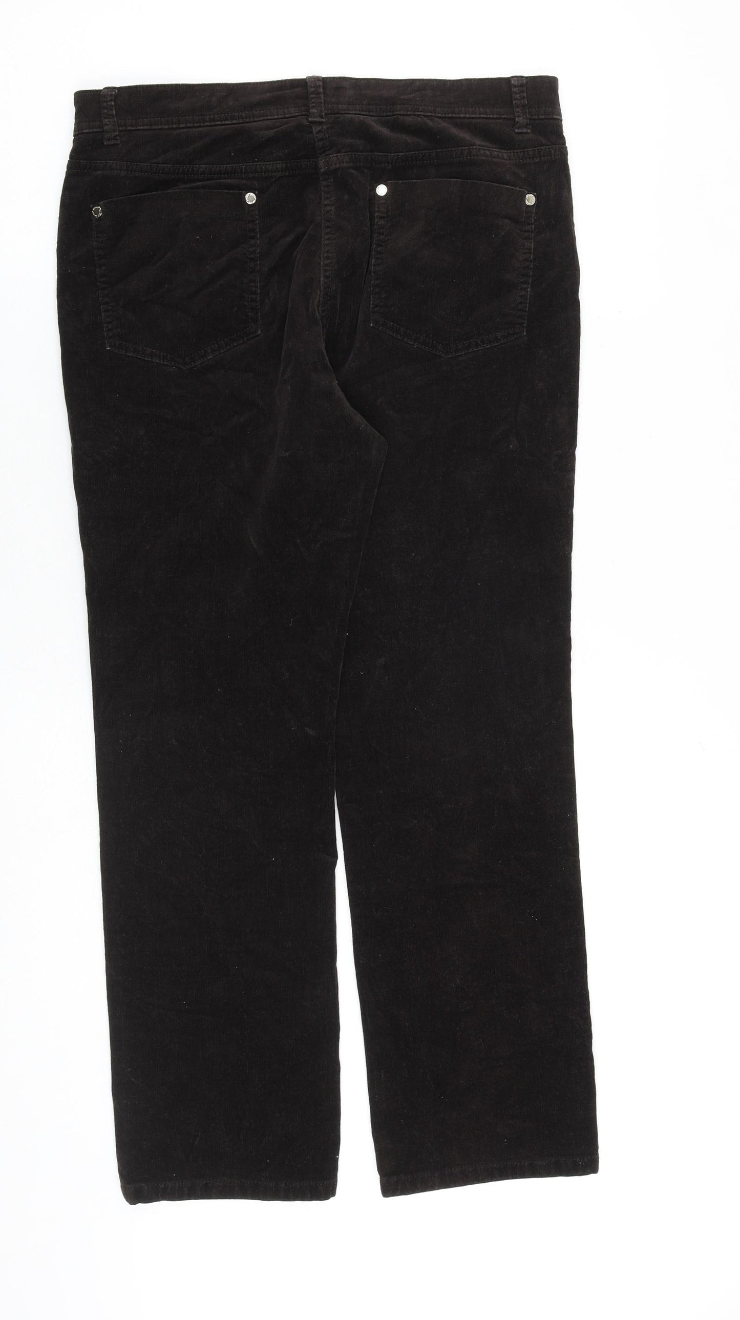 Per Una Womens Brown Cotton Trousers Size 12 L28 in Regular Zip
