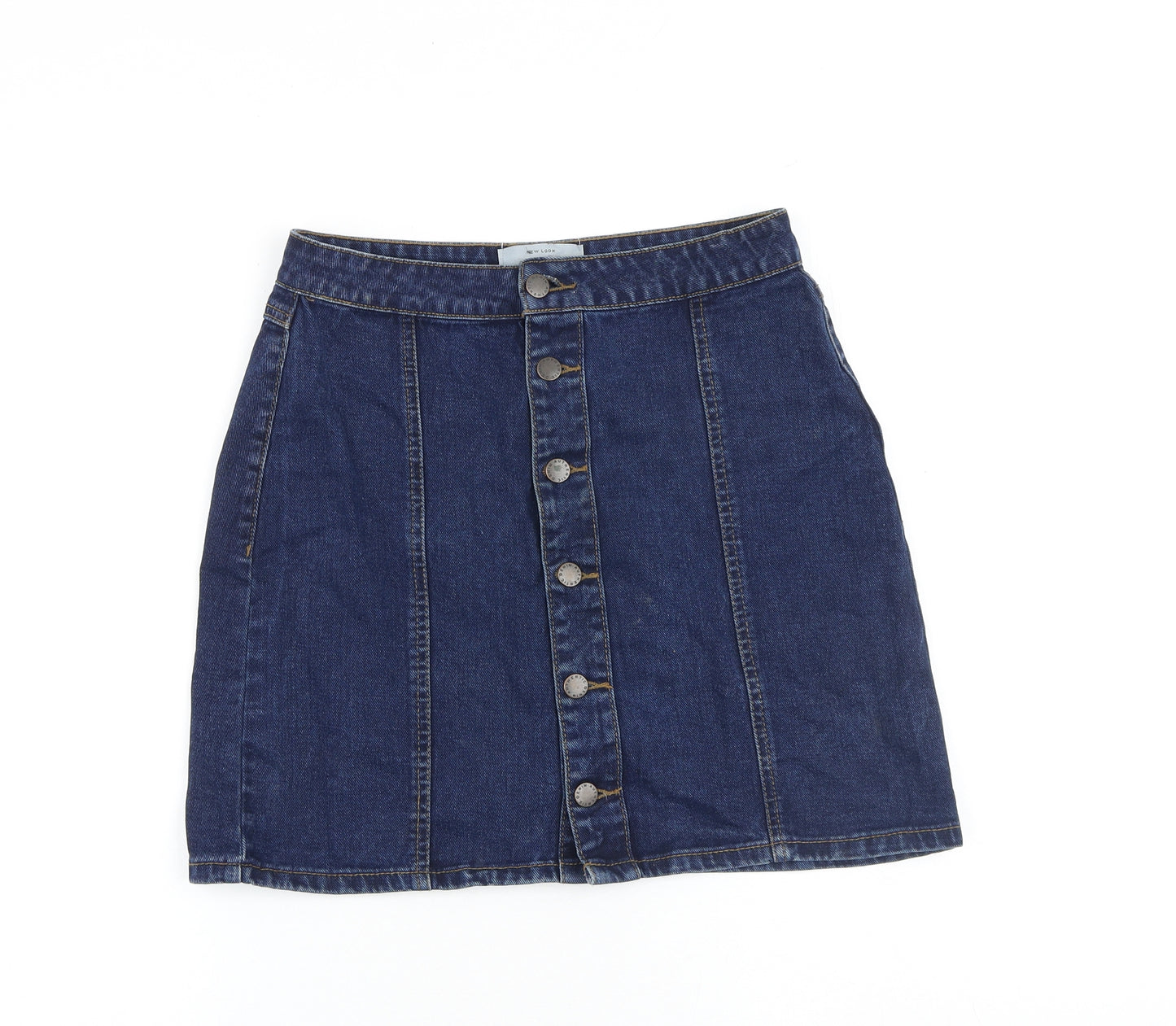 New Look Womens Blue Cotton A-Line Skirt Size 10 Button