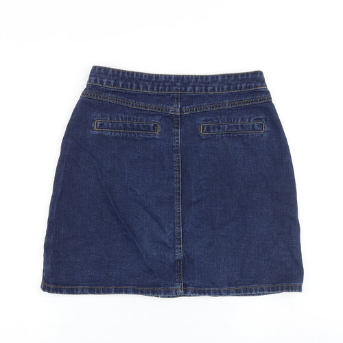 New Look Womens Blue Cotton A-Line Skirt Size 10 Button