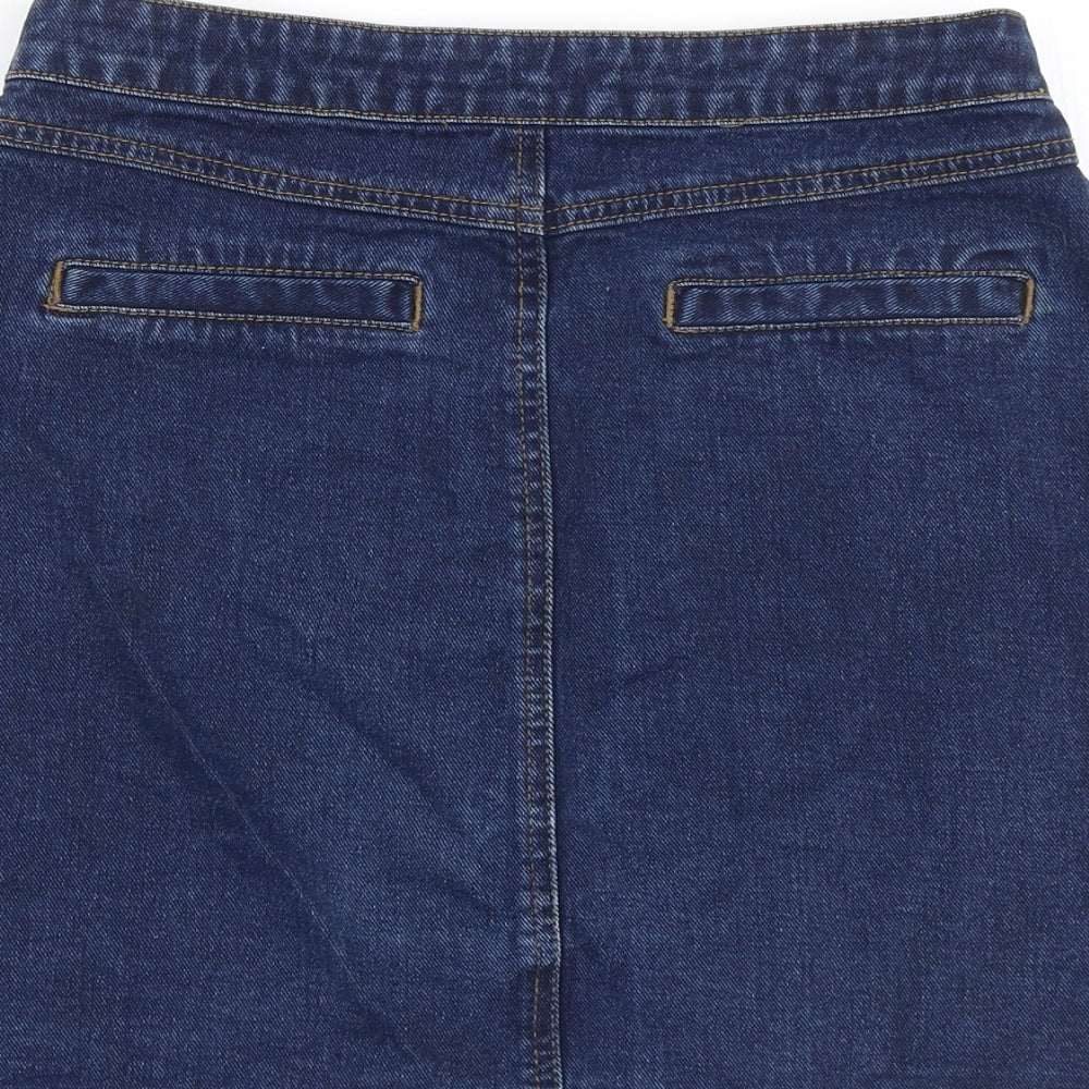 New Look Womens Blue Cotton A-Line Skirt Size 10 Button
