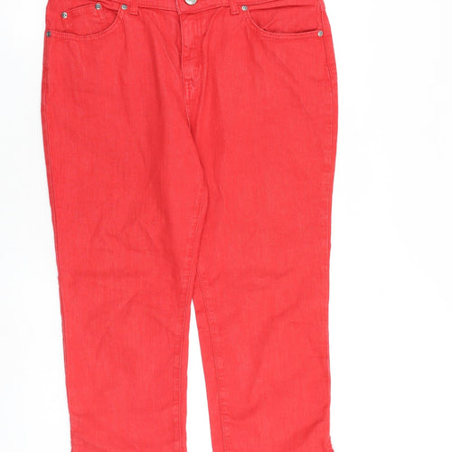 Per Una Womens Red Cotton Skinny Jeans Size 14 L23 in Regular Zip