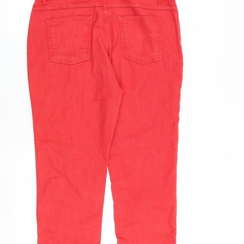 Per Una Womens Red Cotton Skinny Jeans Size 14 L23 in Regular Zip