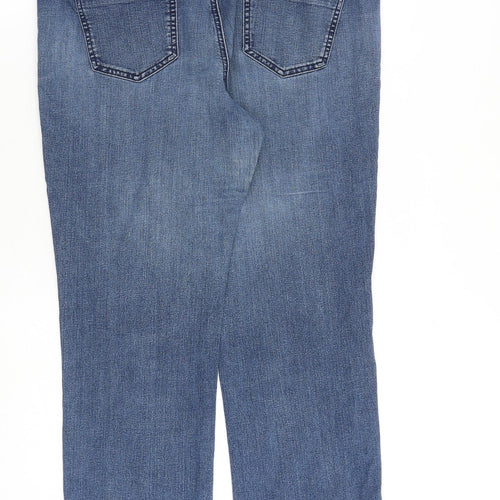 TU Womens Blue Cotton Straight Jeans Size 16 L27 in Regular Zip - Flower Detail