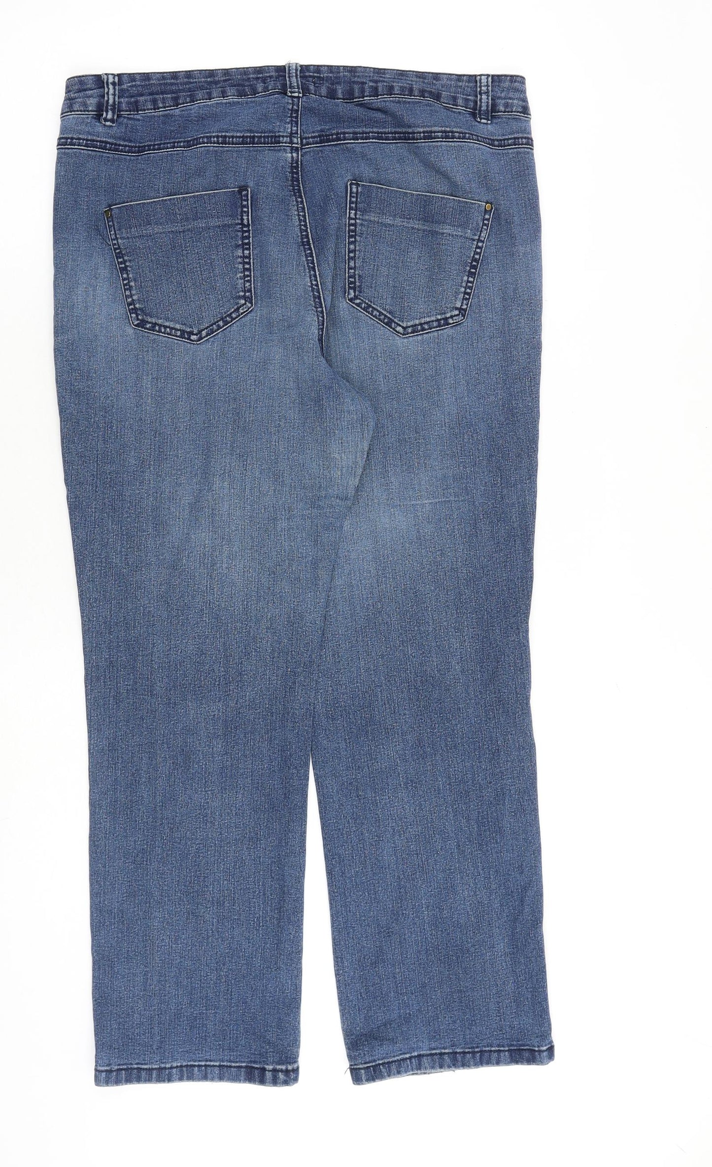 TU Womens Blue Cotton Straight Jeans Size 16 L27 in Regular Zip - Flower Detail